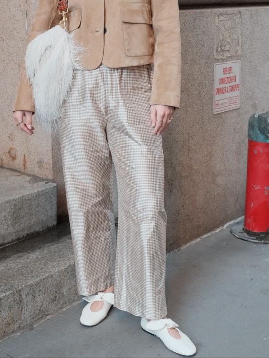 DONNI. Pants - Donni Silk Taffeta Cargo Pants in Gingham